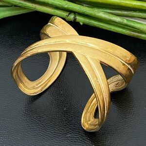 Vintage MCM Gold Brass Figure 8 Open Cuff Bangle Bracelet 57g